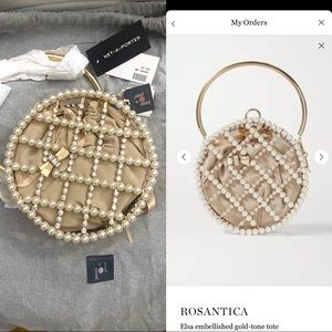 Rosantica Elsa embellished gold-tone bow tie pearl rhinestone night out bag